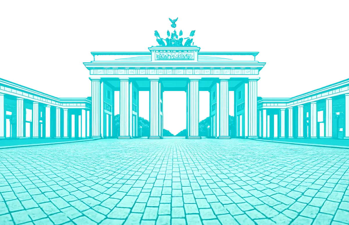 Iranian businesses in Berlin Germany Brandenburg Gate illustration