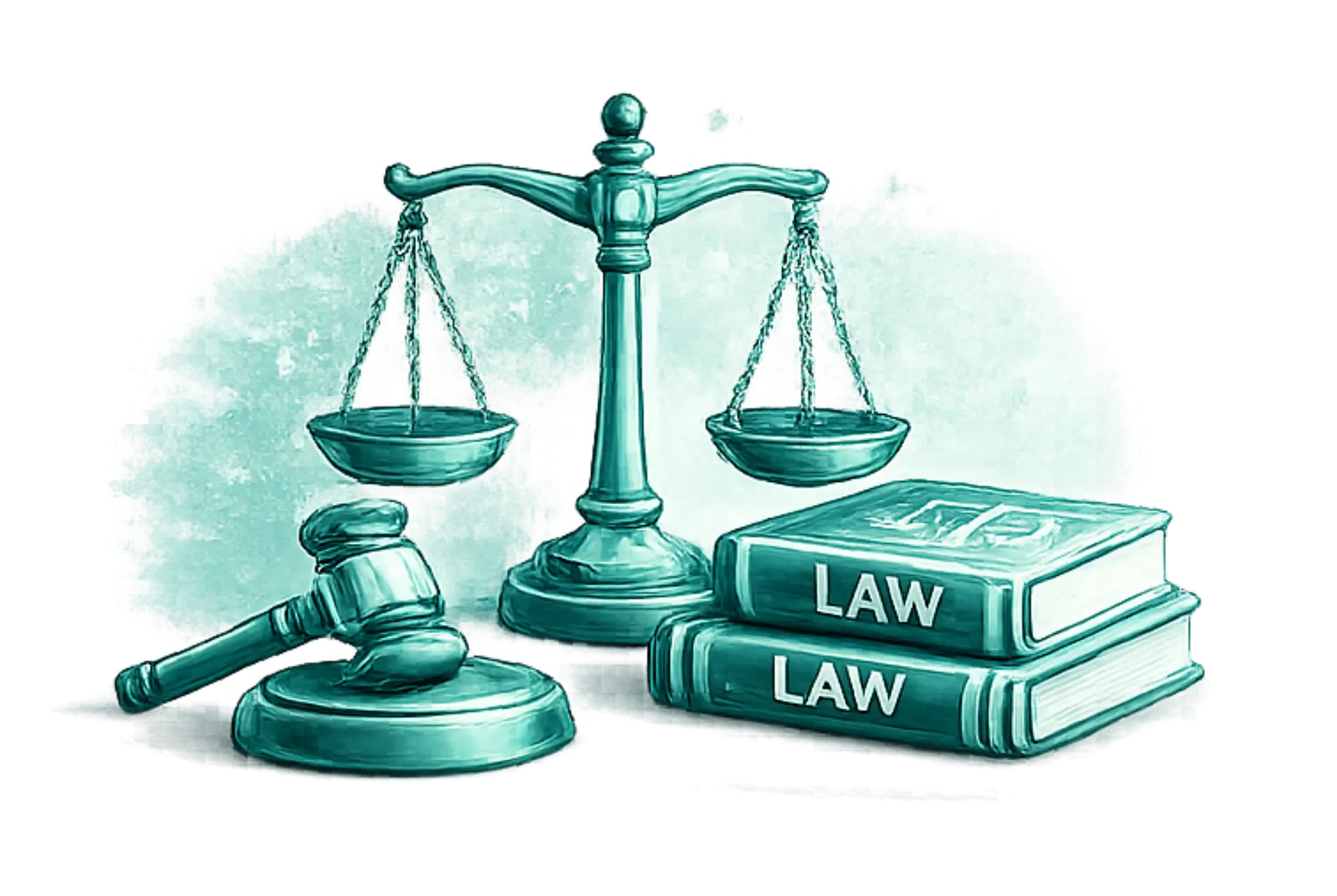 Lawyers and legal professionals category illustration with scales of justice, law books and legal documents