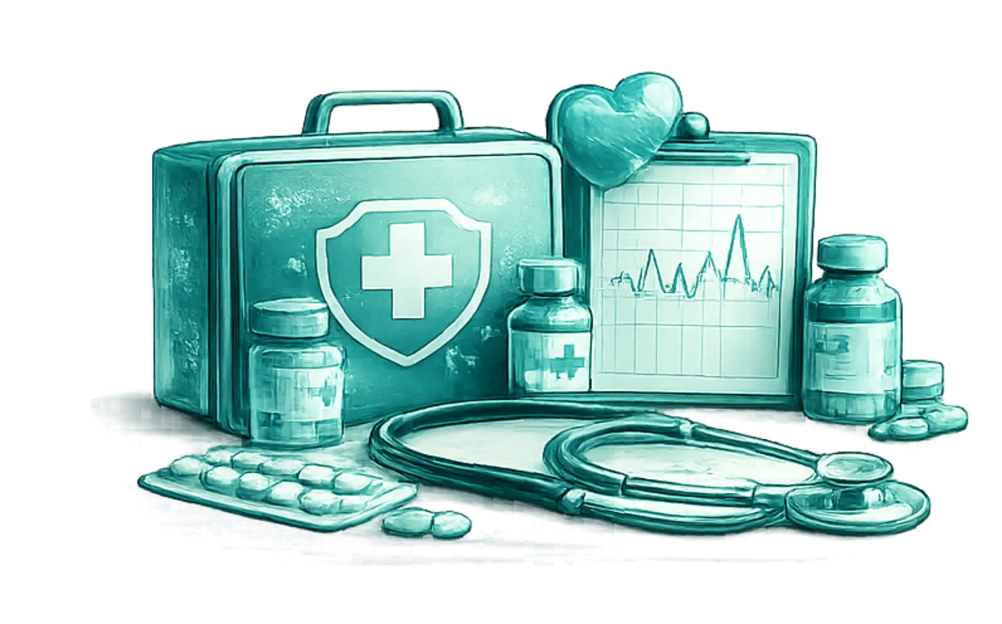 Doctors and healthcare professionals category illustration with medical equipment