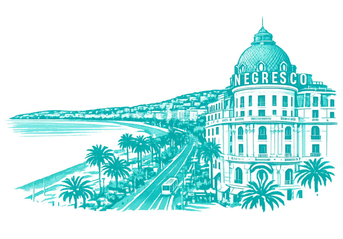 Iranian businesses in Nice France Promenade des Anglais illustration